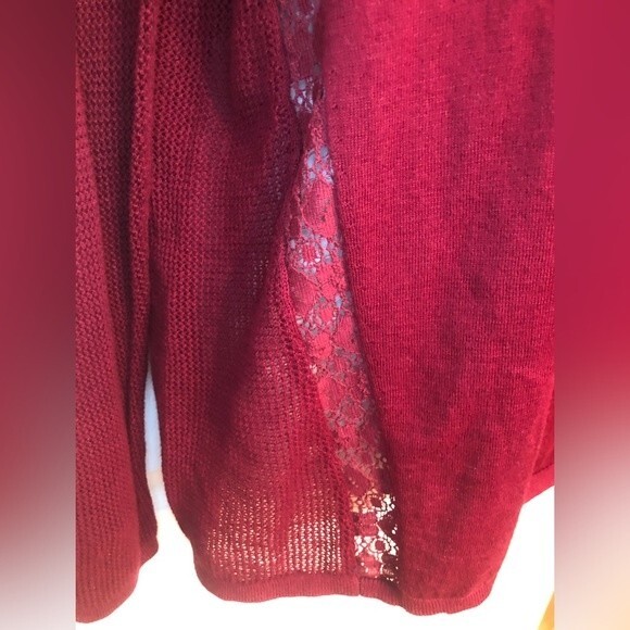 Lucky Brand Size L Waffle Knit Cashmere Blend Long Sleeve Sweater Crochet Lace - Picture 3 of 6